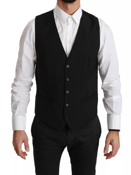 Dolce & Gabbana Black Stretch Waistcoat Formal Dress Wool Vest Dolce & Gabbana Black Stretch Waistcoat Formal Dress Wool Vest