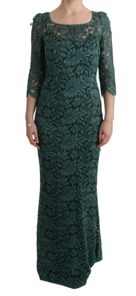 Dolce & Gabbana Green Floral Crystal Ricamo Sheath Dress Dolce & Gabbana Green Floral Crystal Ricamo Sheath Dress