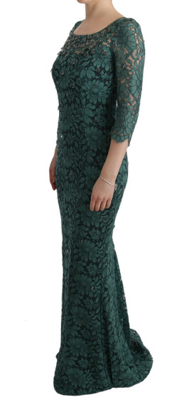 Dolce & Gabbana Green Floral Crystal Ricamo Sheath Dress Dolce & Gabbana Green Floral Crystal Ricamo Sheath Dress