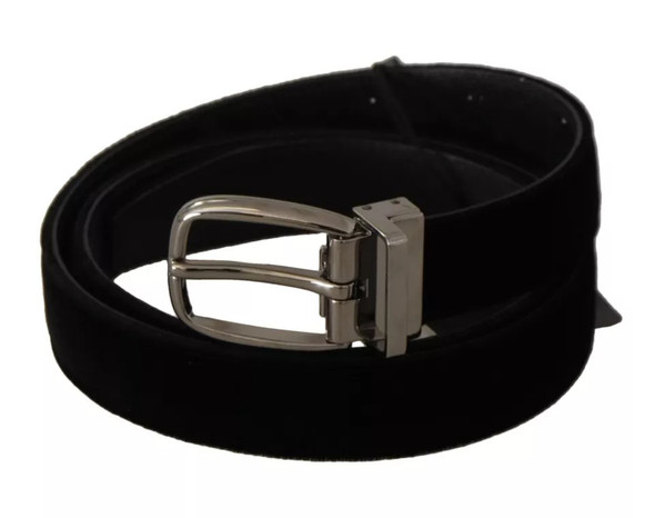Dolce & Gabbana Black Velvet Silver Tone Metal Buckle Belt Dolce & Gabbana Black Velvet Silver Tone Metal Buckle Belt