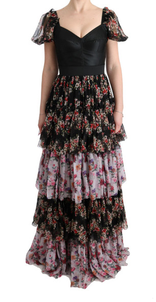 Multicolor Silk Stretch Floral Shift Long Dress Multicolor Silk Stretch Floral Shift Long Dress