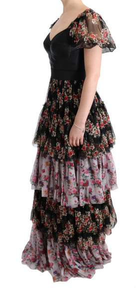 Multicolor Silk Stretch Floral Shift Long Dress Multicolor Silk Stretch Floral Shift Long Dress