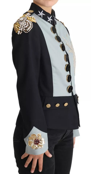 Dolce & Gabbana Blue Button Crystal Embellished Cotton Jacket Dolce & Gabbana Blue Button Crystal Embellished Cotton Jacket