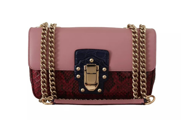 Dolce & Gabbana Pink Red Exotic Skins Gold Chain Purse LUCIA Leather Bag Dolce & Gabbana Pink Red Exotic Skins Gold Chain Purse LUCIA Leather Bag