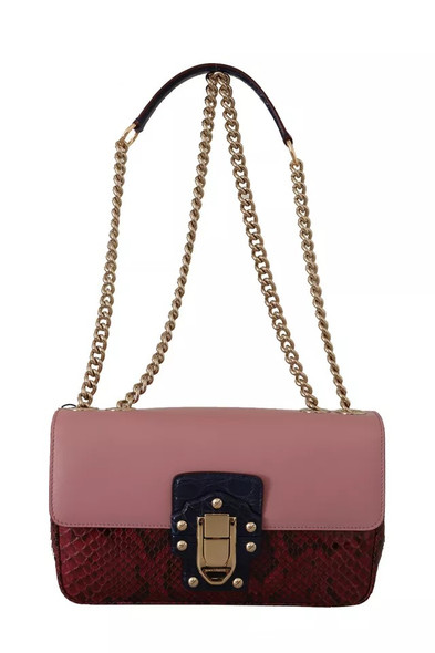 Dolce & Gabbana Pink Red Exotic Skins Gold Chain Purse LUCIA Leather Bag Dolce & Gabbana Pink Red Exotic Skins Gold Chain Purse LUCIA Leather Bag