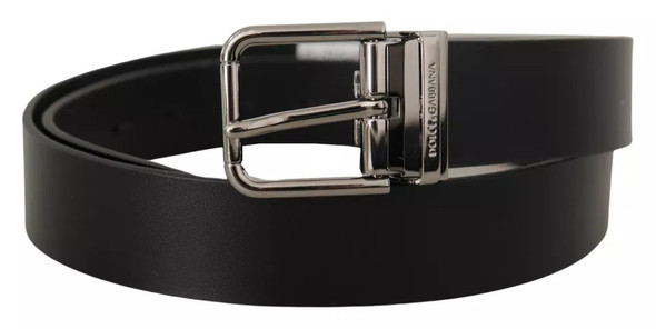 Dolce & Gabbana Black Calf Leather Logo Engraved Metal Buckle Belt BEL8578 Dolce & Gabbana Black Calf Leather Logo Engraved Metal Buckle Belt BEL8578