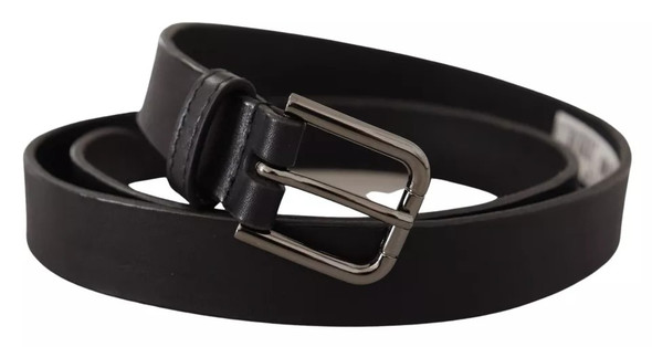 Black Calf Leather Classic Metal Logo Buckle Belt Black Calf Leather Classic Metal Logo Buckle Belt