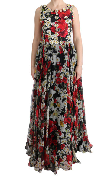 Dolce & Gabbana Multicolor Silk Floral Crystal Long Maxi Dress Dolce & Gabbana Multicolor Silk Floral Crystal Long Maxi Dress