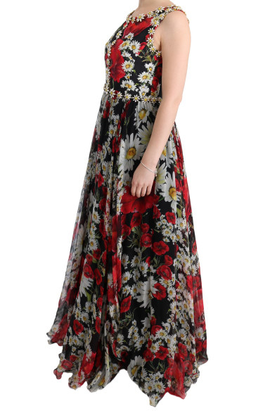 Dolce & Gabbana Multicolor Silk Floral Crystal Long Maxi Dress Dolce & Gabbana Multicolor Silk Floral Crystal Long Maxi Dress