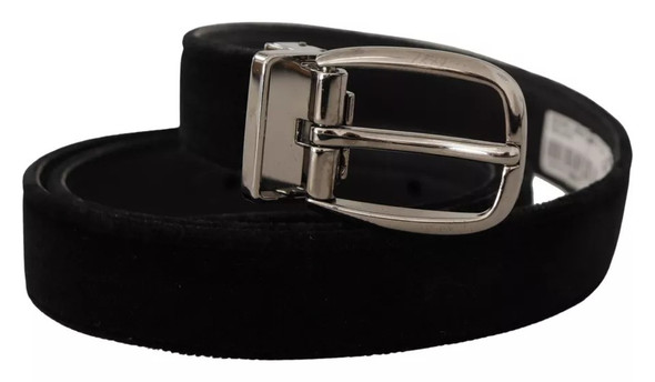 Dolce & Gabbana Black Velvet Silver Tone Metal Logo Buckle Belt BEL8559 Dolce & Gabbana Black Velvet Silver Tone Metal Logo Buckle Belt BEL8559