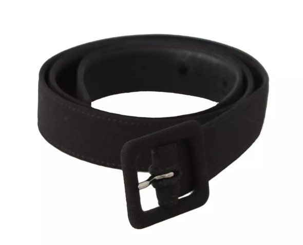 Black Velvet Leather Logo Waist Buckle Belt Black Velvet Leather Logo Waist Buckle Belt