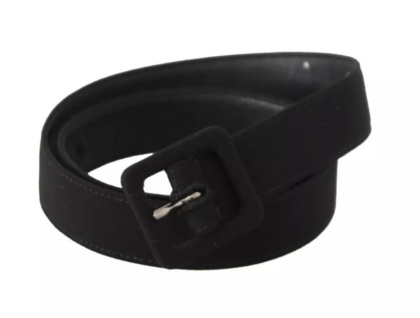 Black Velvet Leather Logo Waist Buckle Belt Black Velvet Leather Logo Waist Buckle Belt