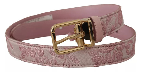 Pink Jaquard Embroidered Gold Tone Metal Buckle Belt Pink Jaquard Embroidered Gold Tone Metal Buckle Belt