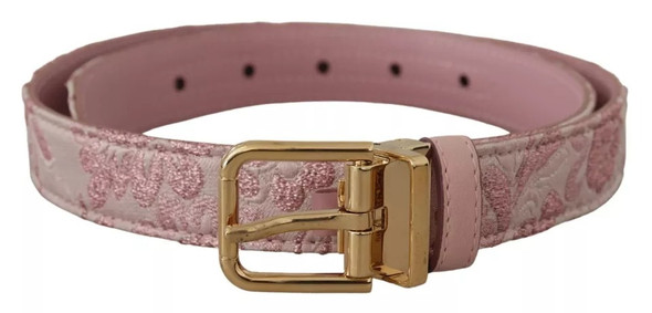 Pink Jaquard Embroidered Gold Tone Metal Buckle Belt Pink Jaquard Embroidered Gold Tone Metal Buckle Belt