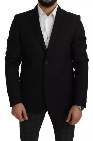 Black Wool Slim Fit Notch Jacket Blazer Black Wool Slim Fit Notch Jacket Blazer