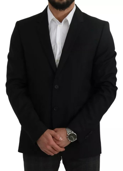 Dolce & Gabbana Black Wool Slim Fit Notch Jacket Blazer Dolce & Gabbana Black Wool Slim Fit Notch Jacket Blazer