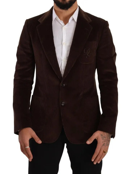 Dolce & Gabbana Brown Corduroy Slim Fit Coat DG Logo Blazer c Dolce & Gabbana Brown Corduroy Slim Fit Coat DG Logo Blazer c