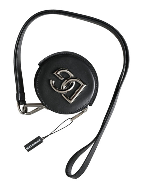 Black Round Leather DG Logo Coin Purse Lanyard Wallet Black Round Leather DG Logo Coin Purse Lanyard Wallet