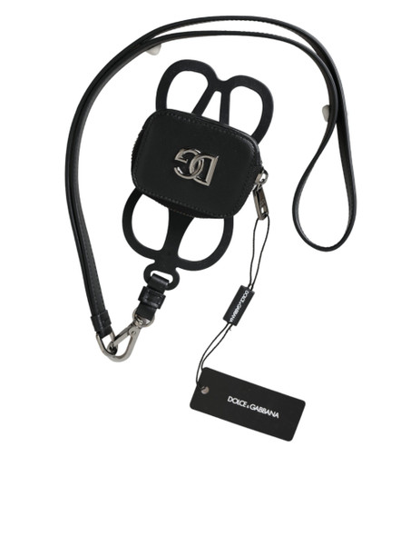 Dolce & Gabbana Black Calfskin Leather DG Logo Coin Purse Lanyard Wallet Dolce & Gabbana Black Calfskin Leather DG Logo Coin Purse Lanyard Wallet