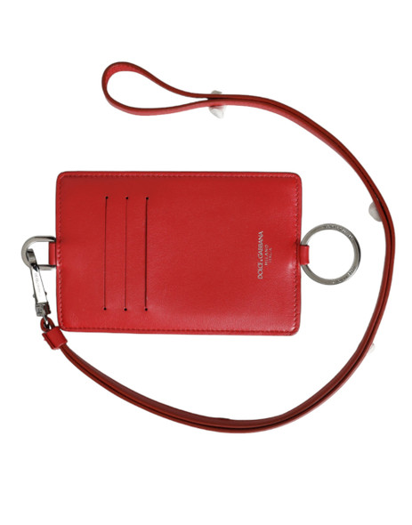 Red Calfskin Leather Lanyard Logo Card Holder Wallet Red Calfskin Leather Lanyard Logo Card Holder Wallet