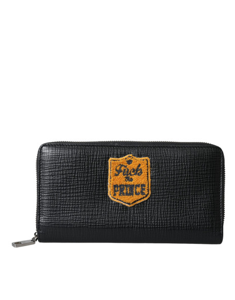 Dolce & Gabbana Black Leather Logo Patch Zip Around Continental Wallet Dolce & Gabbana Black Leather Logo Patch Zip Around Continental Wallet