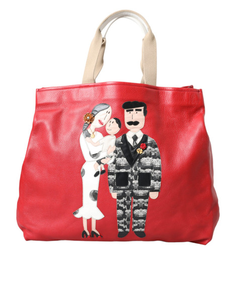 Dolce & Gabbana Red Leather #DGFamily Patch Shopping Tote Bag Dolce & Gabbana Red Leather #DGFamily Patch Shopping Tote Bag