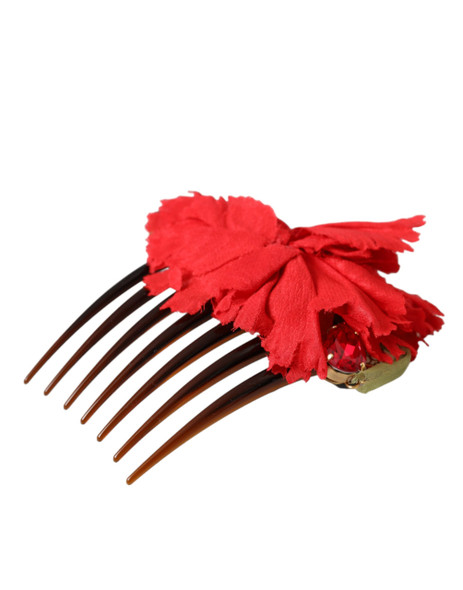 Red Silk Floral Gold Brass Women Hair Comb SMY10337 Red Silk Floral Gold Brass Women Hair Comb SMY10337
