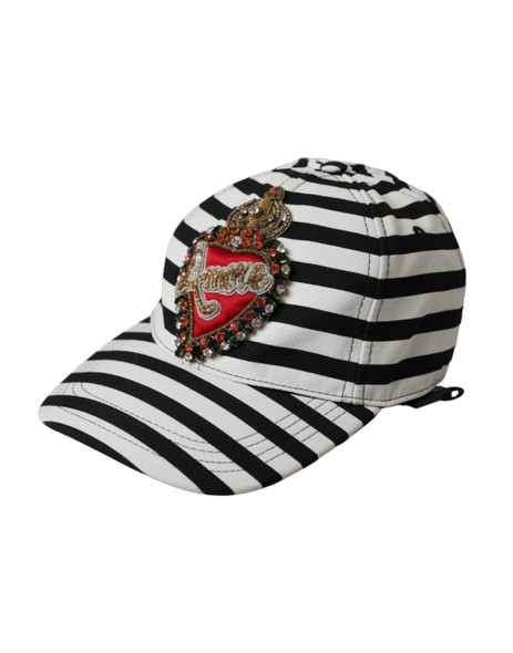 Black White Stripe Amore Heart Applique Baseball Hat Black White Stripe Amore Heart Applique Baseball Hat