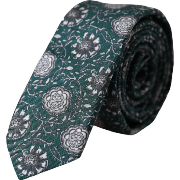Green Floral Print Silk Adjustable Men Tie Green Floral Print Silk Adjustable Men Tie