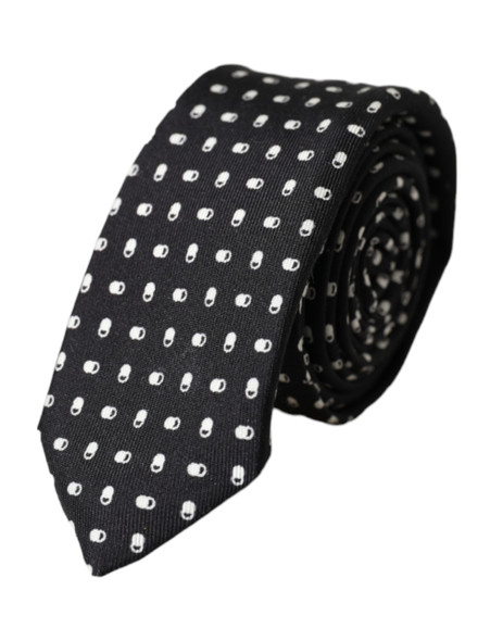 Black Patterned 100%Silk Adjustable Tie Black Patterned 100%Silk Adjustable Tie