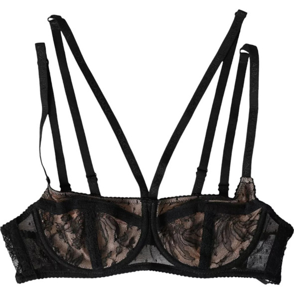 Dolce & Gabbana Black Floral Lace Nylon Balconcino Bra Underwear BIK1822 Dolce & Gabbana Black Floral Lace Nylon Balconcino Bra Underwear BIK1822