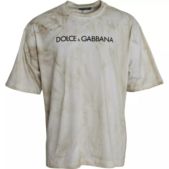 Dolce & Gabbana Off White Logo Cotton Crew Neck T-shirt Dolce & Gabbana Off White Logo Cotton Crew Neck T-shirt