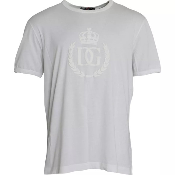Dolce & Gabbana White Logo Embossed Cotton Crewneck T-shirt TSH86397 Dolce & Gabbana White Logo Embossed Cotton Crewneck T-shirt TSH86397