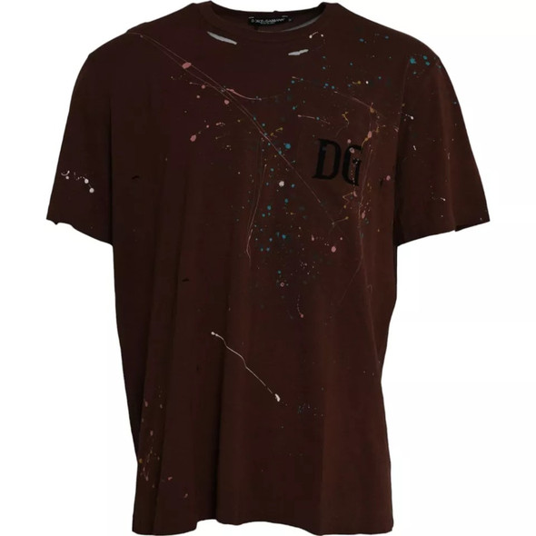 Brown Color Splash Cotton Crew Neck T-shirt Brown Color Splash Cotton Crew Neck T-shirt