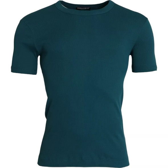 Blue Green Cotton Round Neck Short Sleeves T-shirt Blue Green Cotton Round Neck Short Sleeves T-shirt