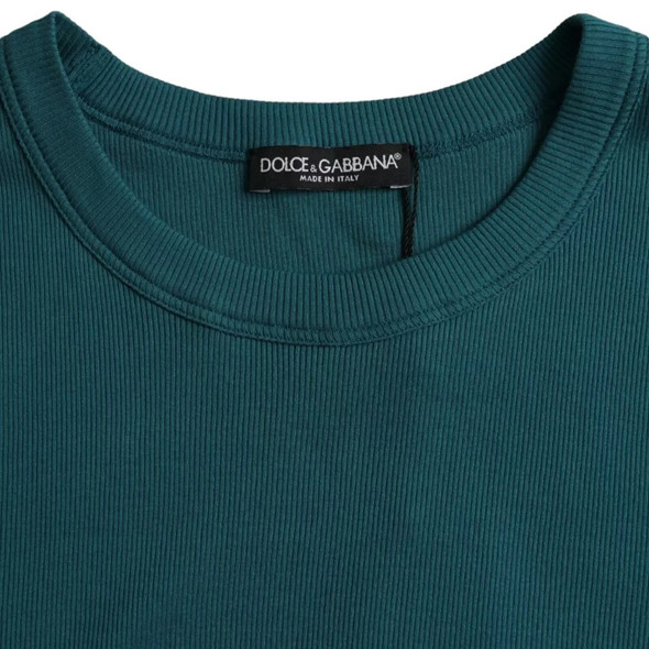 Blue Green Cotton Round Neck Short Sleeves T-shirt Blue Green Cotton Round Neck Short Sleeves T-shirt