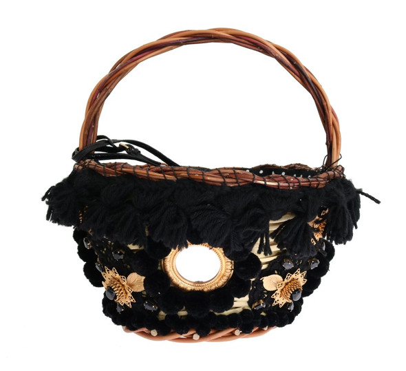 Dolce & Gabbana Beige Straw Snakeskin Pom Pom Crystal AGNESE Bag Dolce & Gabbana Beige Straw Snakeskin Pom Pom Crystal AGNESE Bag