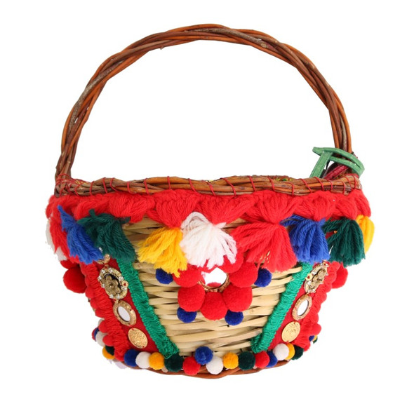 Dolce & Gabbana Multicolor AGNESE Straw Crystal Pom Pom Bag Dolce & Gabbana Multicolor AGNESE Straw Crystal Pom Pom Bag