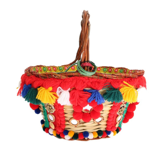Dolce & Gabbana Multicolor AGNESE Straw Crystal Pom Pom Bag Dolce & Gabbana Multicolor AGNESE Straw Crystal Pom Pom Bag