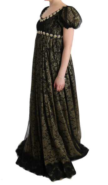 Dolce & Gabbana Black Yellow Crystal Lace Shift Dress Dolce & Gabbana Black Yellow Crystal Lace Shift Dress