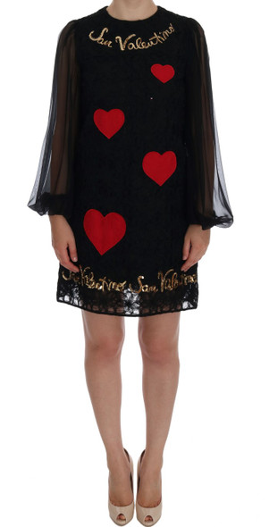 Dolce & Gabbana Black San Valentino Sequined Shift Dress Dolce & Gabbana Black San Valentino Sequined Shift Dress