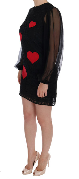 Dolce & Gabbana Black Lace Red Heart Shift Dress Dolce & Gabbana Black Lace Red Heart Shift Dress