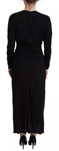 Dolce & Gabbana Black Sheath Midi Gown Wool Wrap Dress DR28808#2 Dolce & Gabbana Black Sheath Midi Gown Wool Wrap Dress DR28808#2