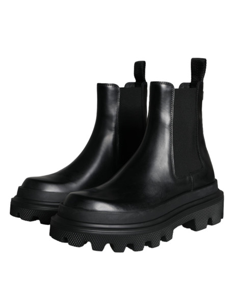 Dolce & Gabbana Black Leather Slip On Stretch Trekking Boots Shoes Dolce & Gabbana Black Leather Slip On Stretch Trekking Boots Shoes