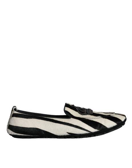Dolce & Gabbana Black White Calf Fur Slip On Loafers Men Shoes Dolce & Gabbana Black White Calf Fur Slip On Loafers Men Shoes