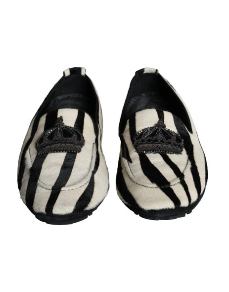 Dolce & Gabbana Black White Calf Fur Slip On Loafers Men Shoes Dolce & Gabbana Black White Calf Fur Slip On Loafers Men Shoes