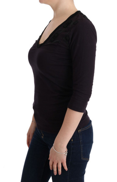 Costume National Purple V-neck Cotton T-shirt Costume National Purple V-neck Cotton T-shirt