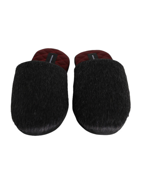 Black Faux Fur Slides Slippers Slip On Shoes Black Faux Fur Slides Slippers Slip On Shoes