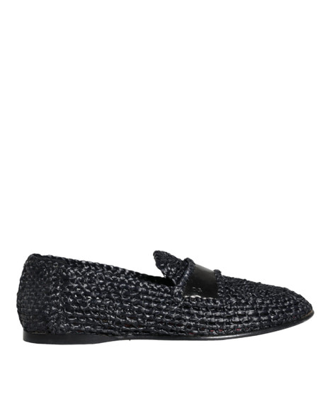 Dolce & Gabbana Black Woven Raffia Slip On Loafers Men Shoes Dolce & Gabbana Black Woven Raffia Slip On Loafers Men Shoes