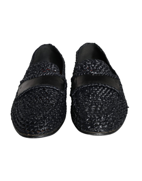 Dolce & Gabbana Black Woven Raffia Slip On Loafers Men Shoes Dolce & Gabbana Black Woven Raffia Slip On Loafers Men Shoes